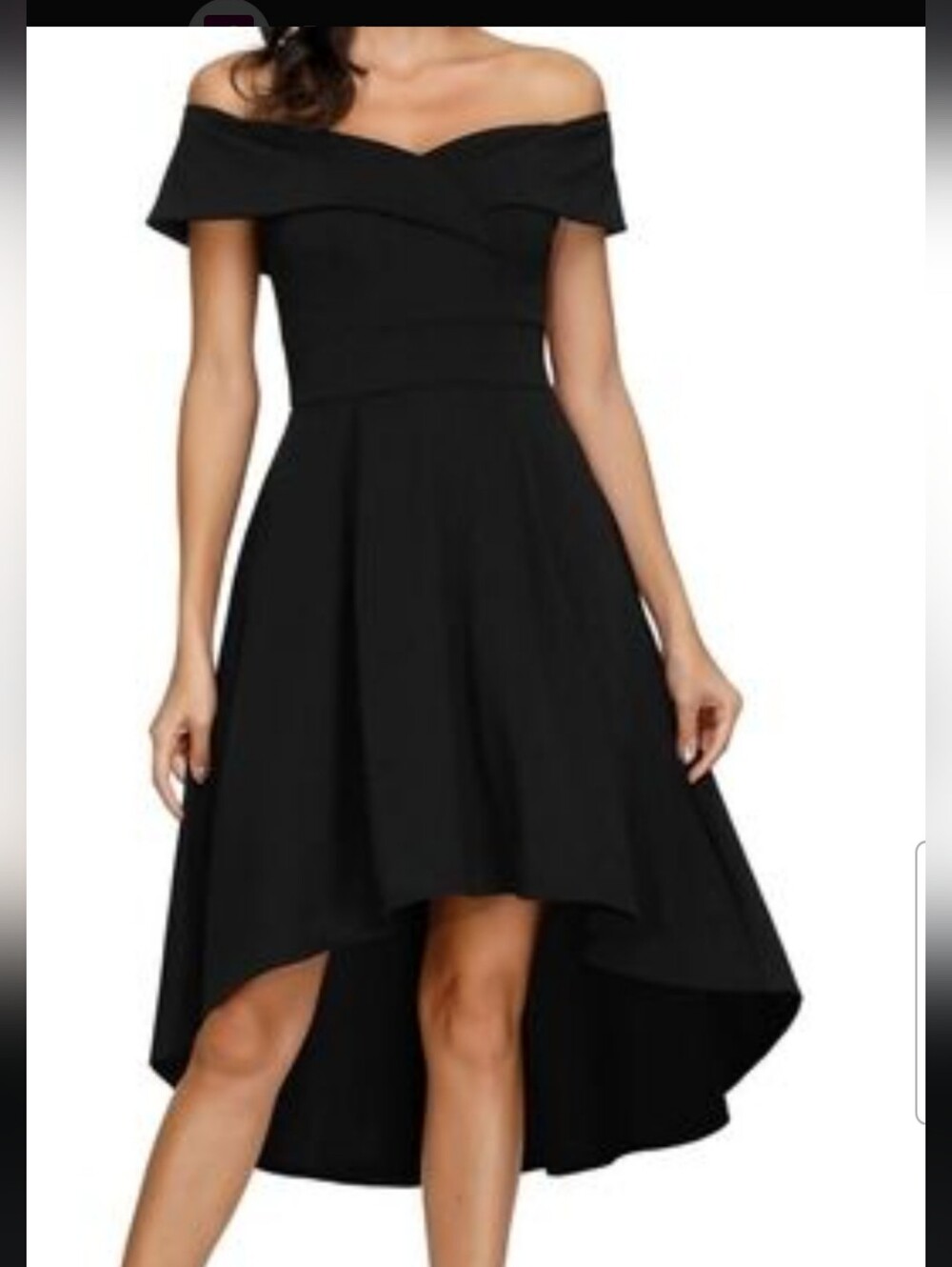 NWOT Off-the-Shoulder Black High-Low Dress